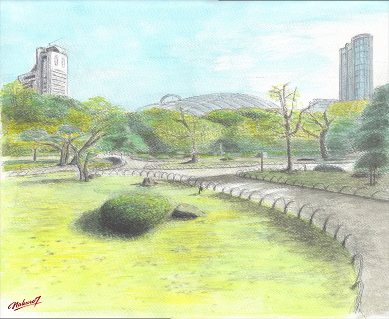 秋の朝、小石川後楽園にて