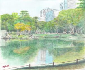 秋の大泉水と蓬莱島