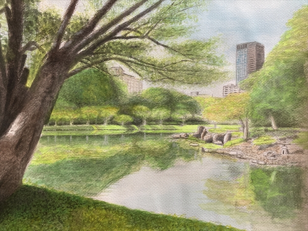 小石川後楽園・大木越しに望む大泉水の絶景